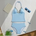 thumbnail image 2 of Tfken Summer Girls Cute Swimsuit Set Outfits Beach Swim 2 Piece Swimming Bikini Vest With Trunks Set Quick Dry Swimwear Children Soft Bathing Suits Size 12-13 Years Blue, 2 of 6