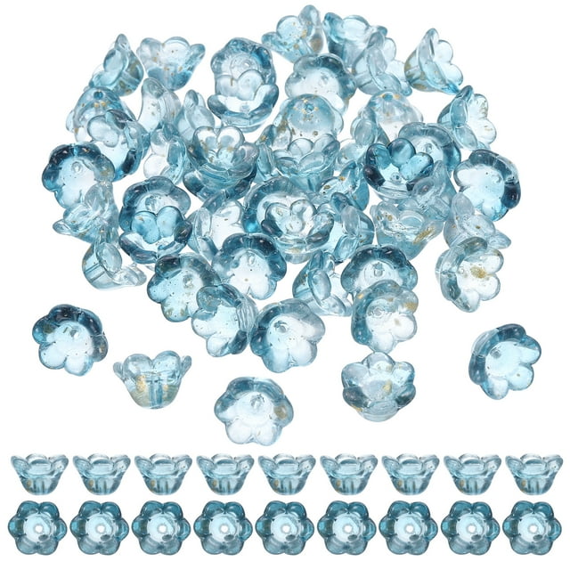 Uxcell 100 Pcs Perlas de Vidrio para Joyería, Perlas Espaciadoras de Flor Trompeta para Collar, Aretes, Pulseras y Suministros de Manualidades, Azul Oscuro Translúcido