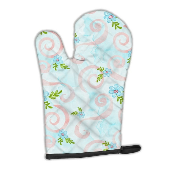 Caroline's Treasures Watercolor Blue Flowers and Swirls Oven Mitt