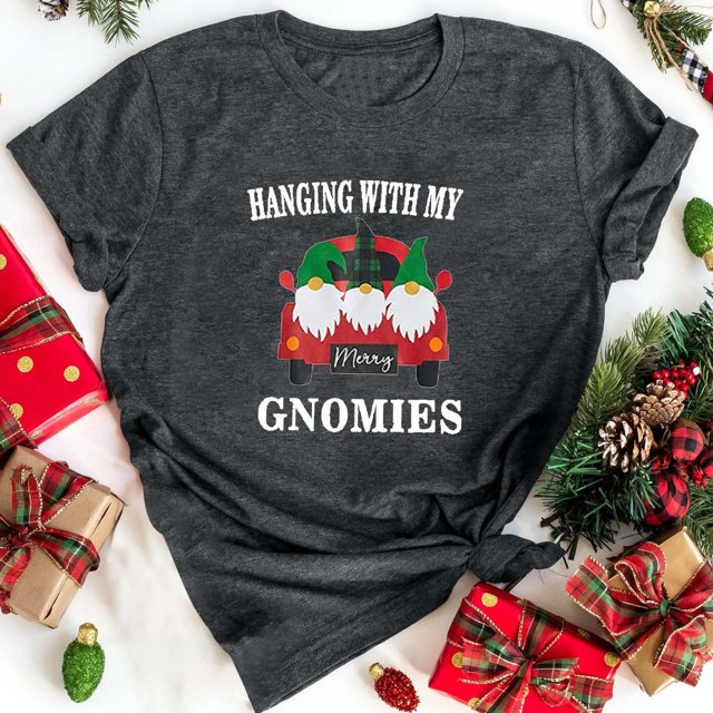 Fiudx Ofertas Flash Del Día Solo En Línea Camiseta con Cuello Redondo para Mujer Camiseta con Estampado Navideño Camisetas de Manga Corta Tops