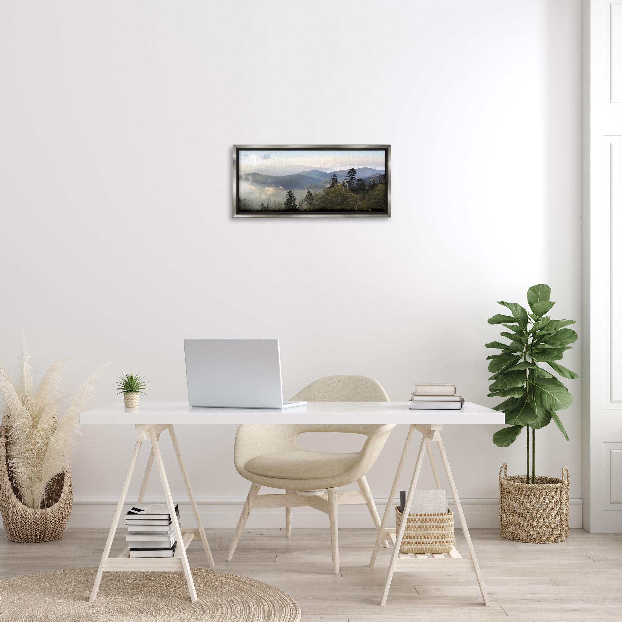 Stupell Industries Panoramic Cloudy Mountainous Nature Landscape Photography Gray Floater Framed Canvas Art Print Wall Art, 25 x 11