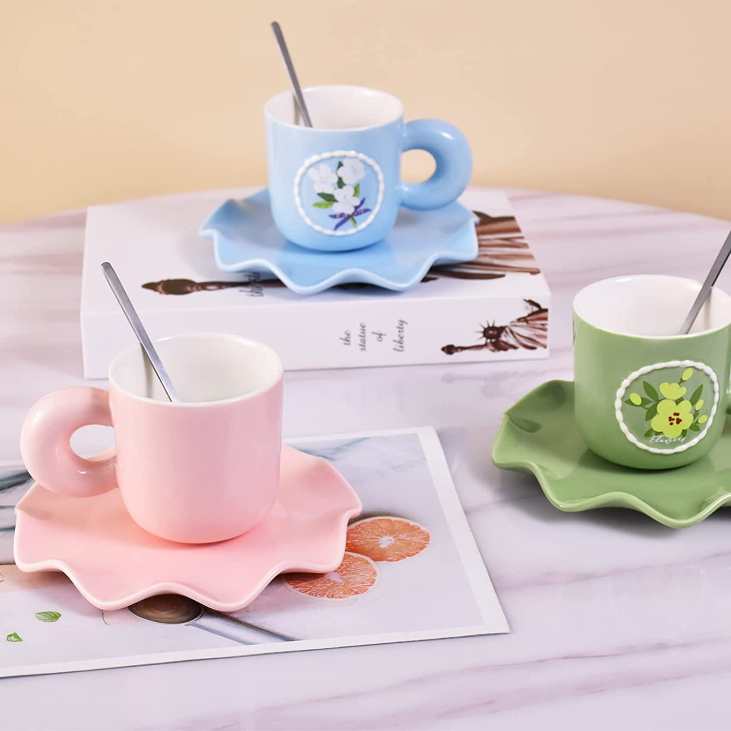 OAVQHLG3B Ceramic Coffee Cups,Mirror Cup and Saucer,Girl Tea Cups And  Saucers Sets,Reusable Coffee Cup,Porcelain Coffee Mugs Set 