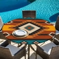 thumbnail image 6 of Aztec Southwest Round Tablecloth, Fitted Table Cover with Elastic for 36"-44" Round Tables, Orange Red Geometric Tribe Vintage Table Cloth Outdoor Indoor Dinning Party Waterproof Tablecloths, 6 of 7