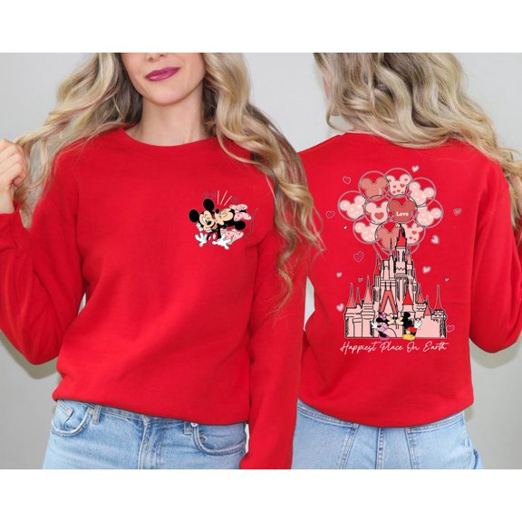 Happiest Place On Earth Sweatshirt, Kiss Castle Sweatshirt, Couple Mouse Valentines Sweatshirt, Anniversary Day Sweatshirt - Sizes S-5XL ,Art Print JSC