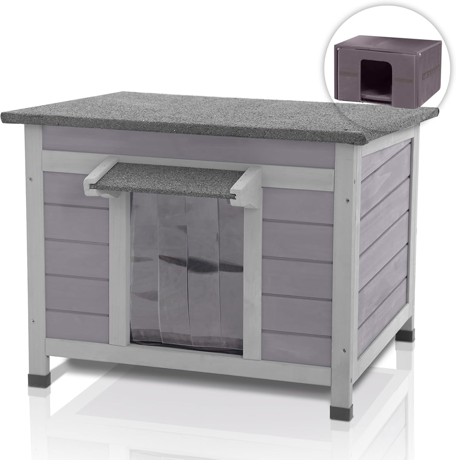 MEDEHOO Outdoor Cat House with Insulated Wooden Outside Feral Cat Shelter Rabbit Hutch Bunny Cage Guinea Pig Habitat Weatherproof