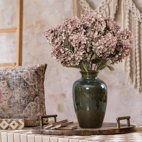 Fake Flowers Hydrangea Silk Flowers with Stems,Brown Flowers Fall Hydrangea Artificial Flowers,Winter Flowers Artificial for Decoration Vase Indoor and Outdoor 24"(Brown ) 8PCS Wthout Vase