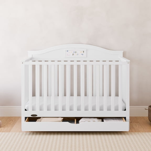 Graco Story 5-in-1 Convertible Baby Crib with Drawer and Reversible Headboard, White