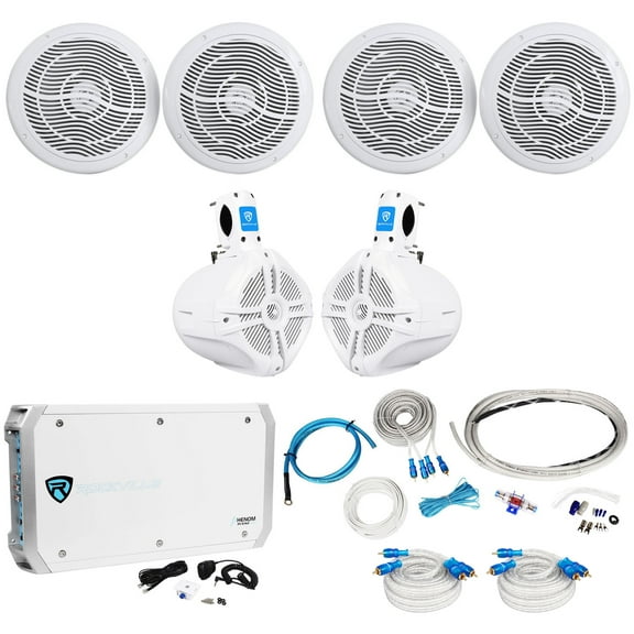 (4) Rockville RMC80W 8" 1600w Marine Boat Speakers (2) Wakeboards Amp Wire Kit