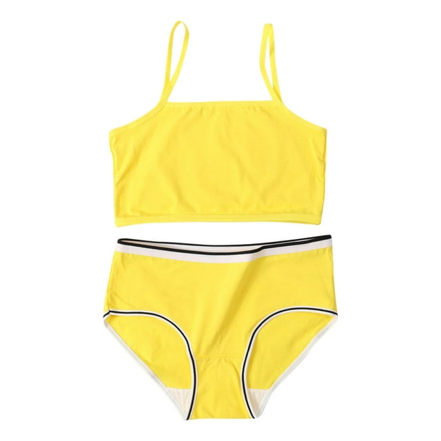 7-14Y Girl'S Bra Panties Set Comfy Breathable Cotton Underwear Set Training Set Yellow