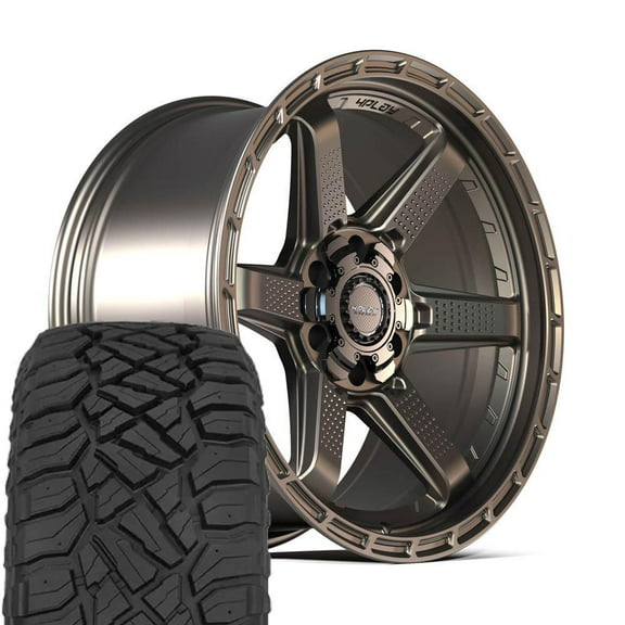 4PLAY Wheels 4PS63 22 Inch Rims and Tires Fit 6x135 & 6x139.7 22x9 Satin Bronze - TerraMax RT 33x12.50/22 (Set of 4)