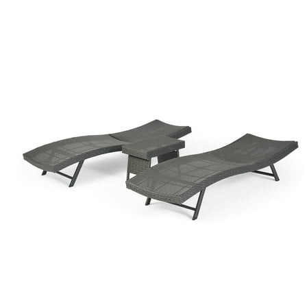 GDF Studio Eliana Outdoor Wicker 3 Piece Adjustable Chaise Lounge Chat Set, Gray