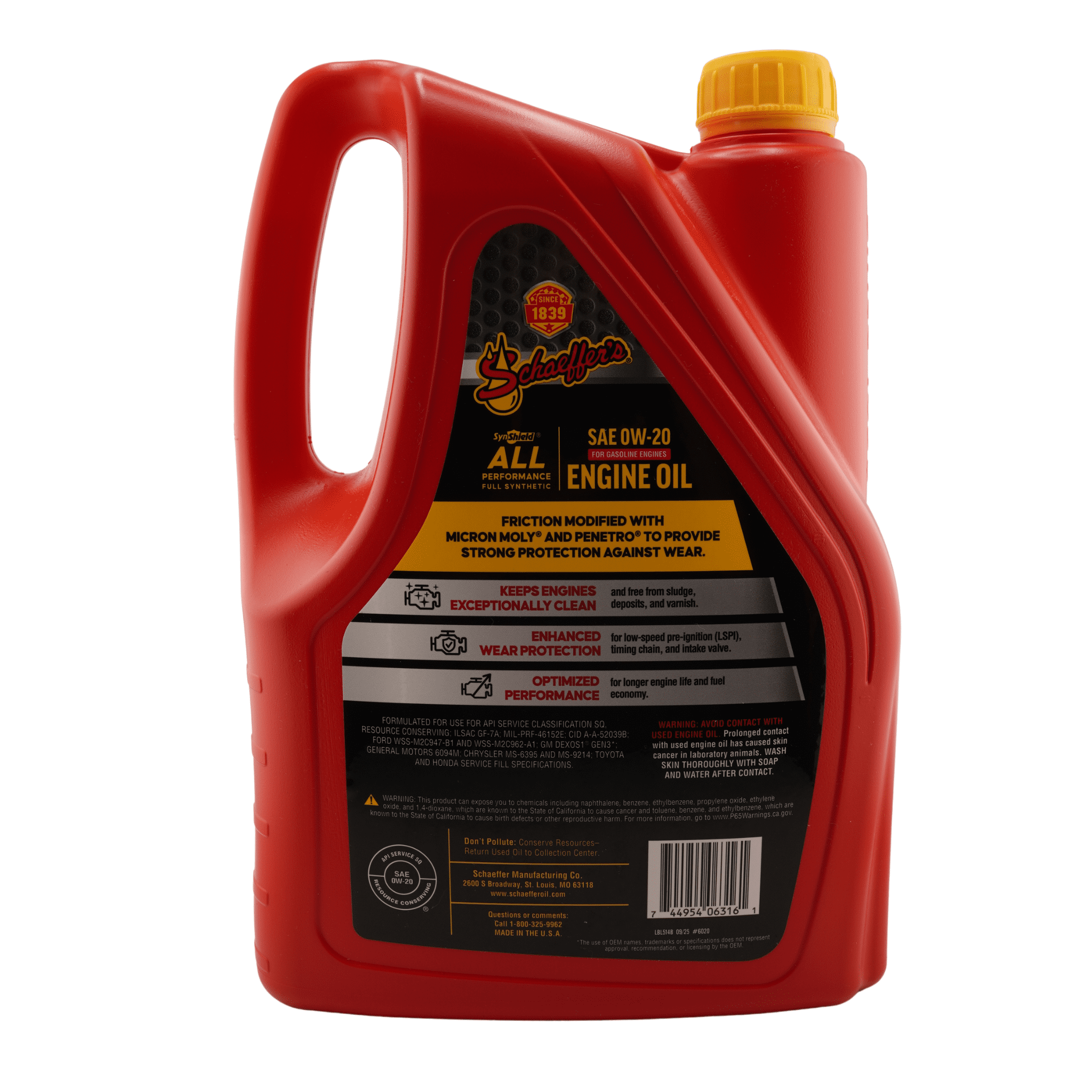 Schaeffer's 6020-006 SynShield All Performance Full Synthetic 0W-20 Engine Oil, 1 Gallon