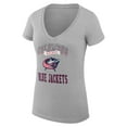thumbnail image 2 of Women's G-III 4Her by Carl Banks Heather Gray Columbus Blue Jackets Super-Slim Fit Lightweight Team Logo Graphic V-Neck, 2 of 3