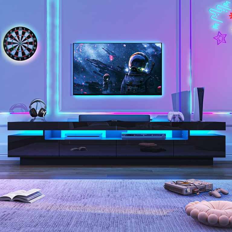 ChVans 82.7" LED TV Stand for 80-90" TVs, Black Gloss photo 6