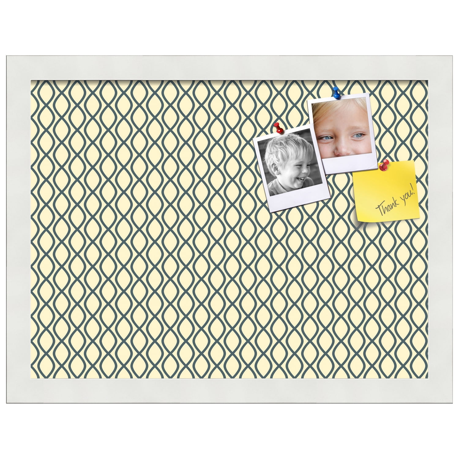 PinPix 16x12 Custom Cork Bulletin Board Yellow And Blue Waves Poster Board Has a Fabric Style Canvas Finish, Framed in Yellow And Blue Waves, by ArtToFrames (PinPix-321)