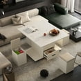 thumbnail image 2 of Modern Lift-Up Coffee Table with 4 Stools Set for Living Room Expandable 1 Hidden Storage + 2 Drawers Space Saving Folding Dining Table, 2 of 20