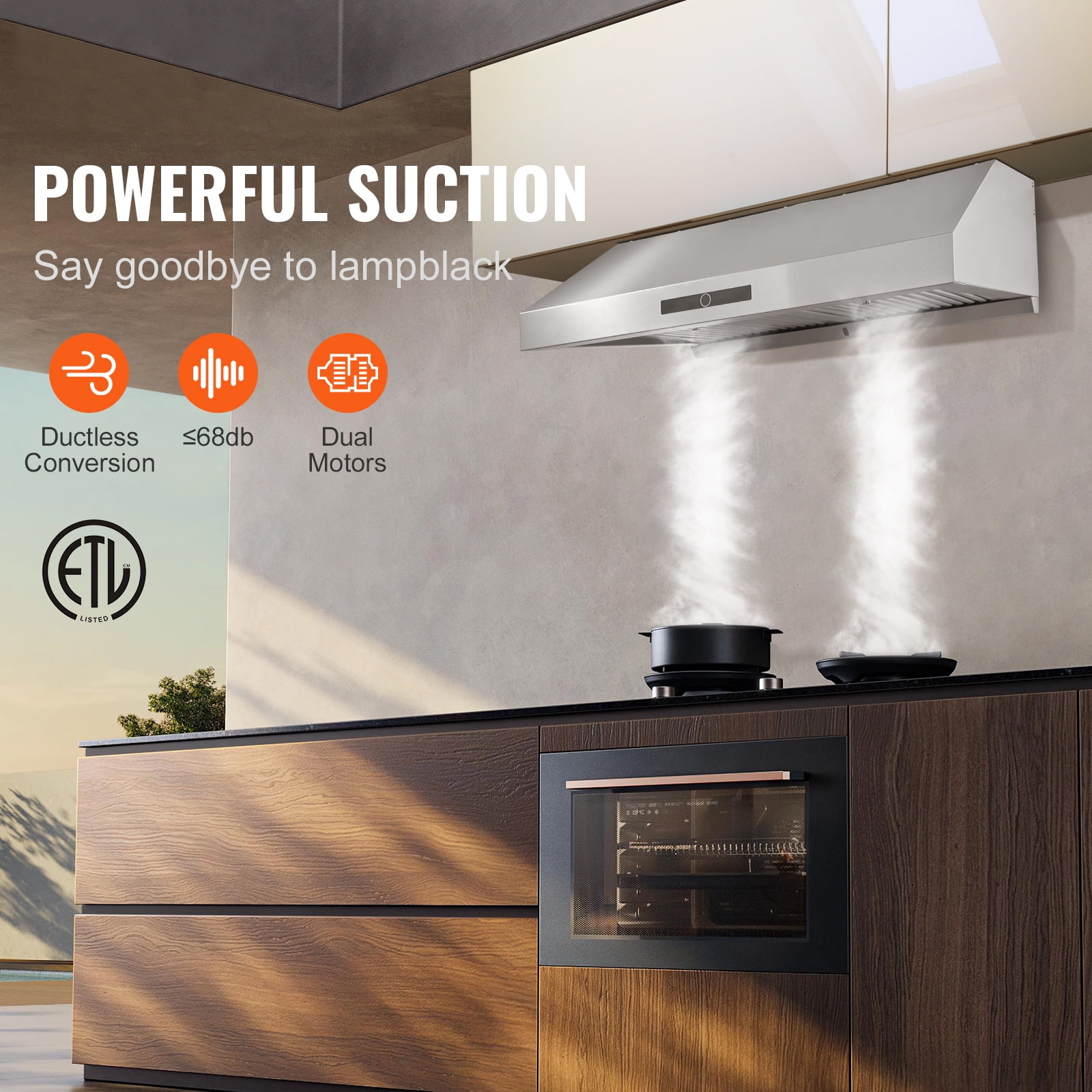 KFFKFF 30" Under Cabinet Range Hood Ductless Kitchen Vent Stainless Steel LED