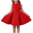 thumbnail image 1 of Floleo Robe Sans Manches à Volants pour Filles, Col Rond en Dentelle, Jupes Décontractées d'Été, Activités de Jeu, Ajustement Confortable, Robe d'Été pour Enfants (Rouge, 2-3 Ans), 1 of 6