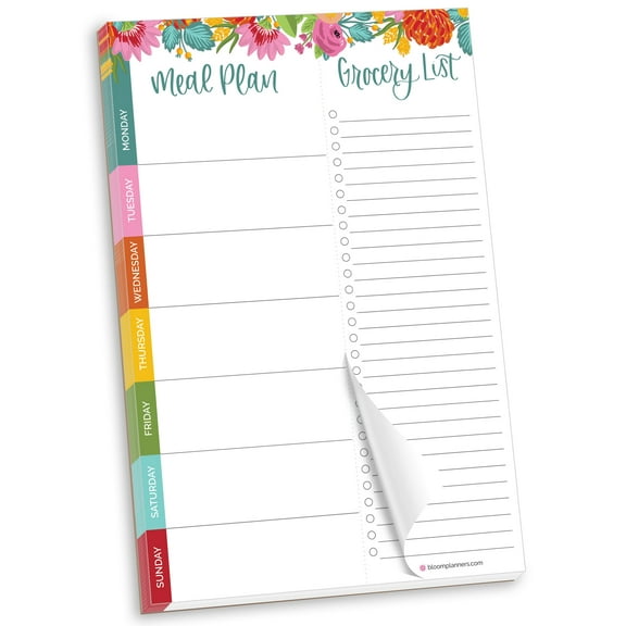 bloom daily planners Meal Planning Pad with Magnets, Pink Floral,  6" x 9"