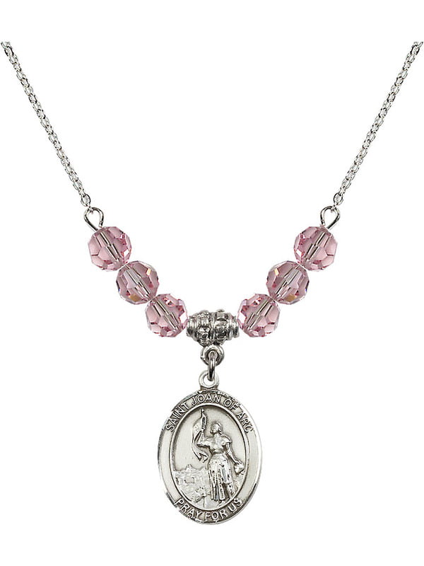 Bonyak Jewelry 18 Inch Rhodium Plated Necklace w/ 6mm Rose Pink October Birth Month Stone Beads and Saint Patrick Charm