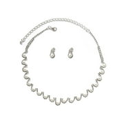 COOLCRYSTALS Silver White Pearl Connected With Crystal Rhinestones Necklace And Matching Dangle Earrings Jewelry Set