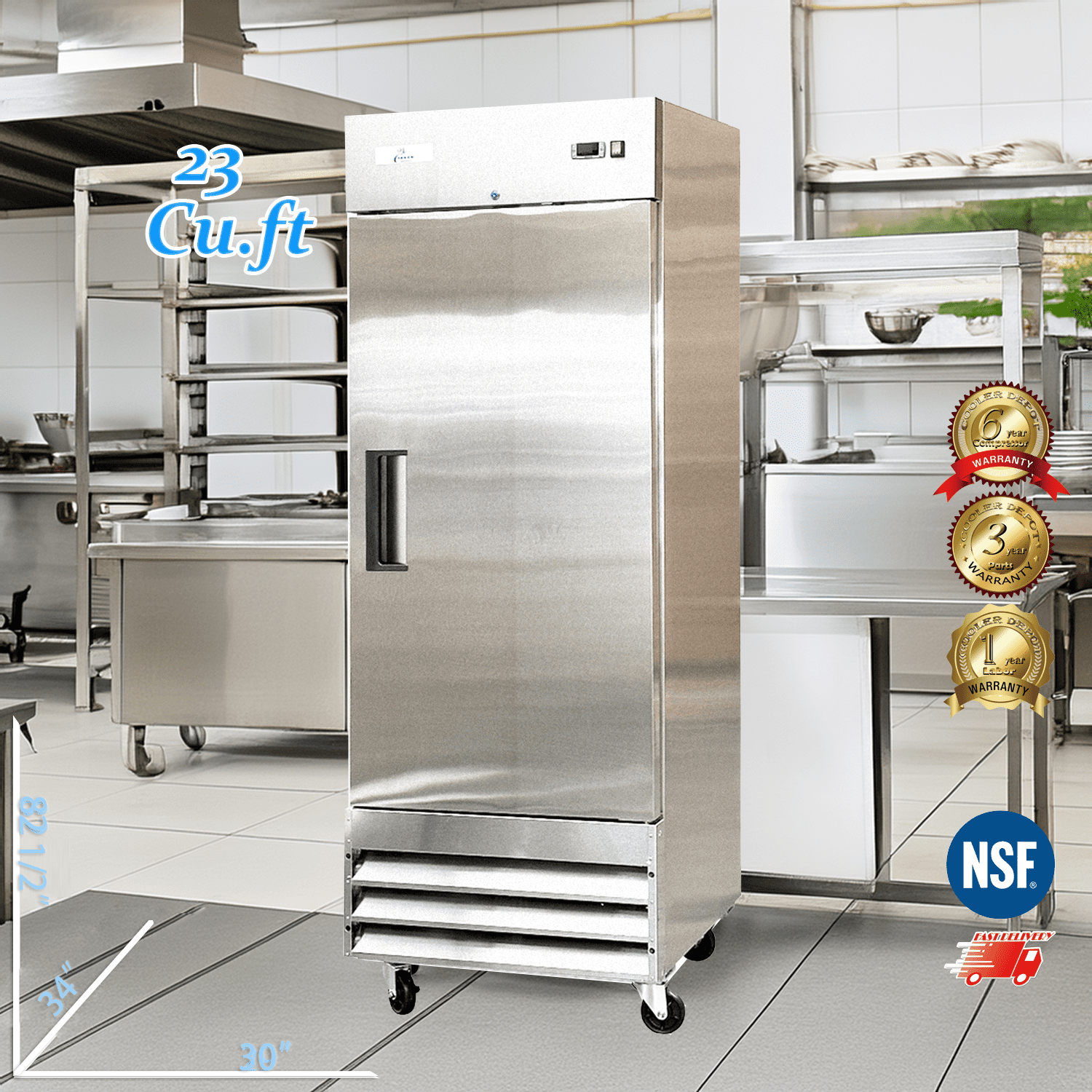 29" Commercial Reach-In Refrigerator, 23 Cu.Ft Upright Fridge, Stainless Steel , Single Door, Adjustable Shelves