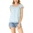 thumbnail image 6 of Allegra K Women's Short Sleeve Square Neck Ruffled Floral Chiffon Blouse, 6 of 7