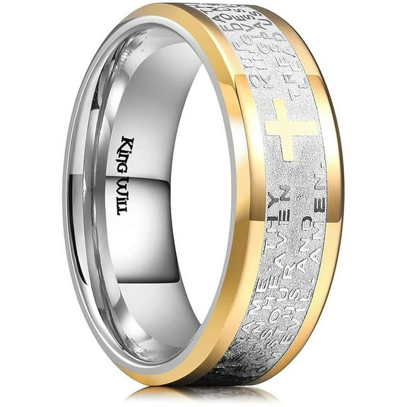 King Will 8mm Lord's Prayer Cross Ring Stainless Steel Ring Gold Silver Wedding Band Comfort Fit Size 10