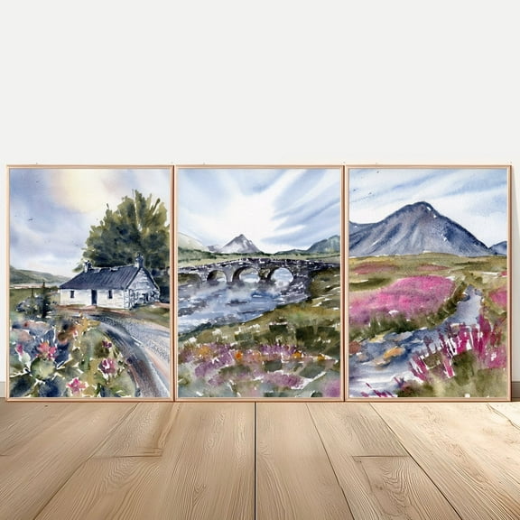 Luvia Scottish Landscape Poster Isle Of Skye Fine Art Set Of 3 Prints, Modern Wall Decor Set 3 Prints 8x12 UNFRAMED