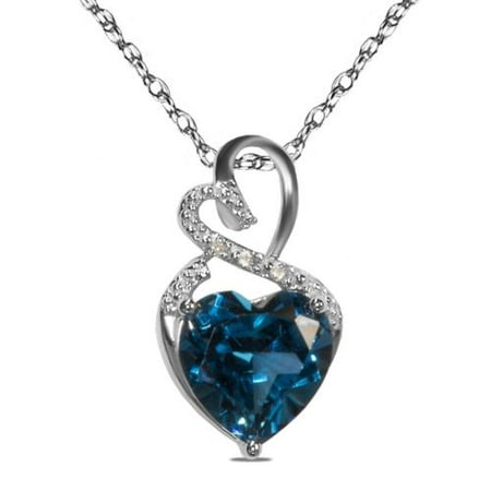 - 925 Silver Diamond Accent London Blue Topaz Heart Necklace Pendant