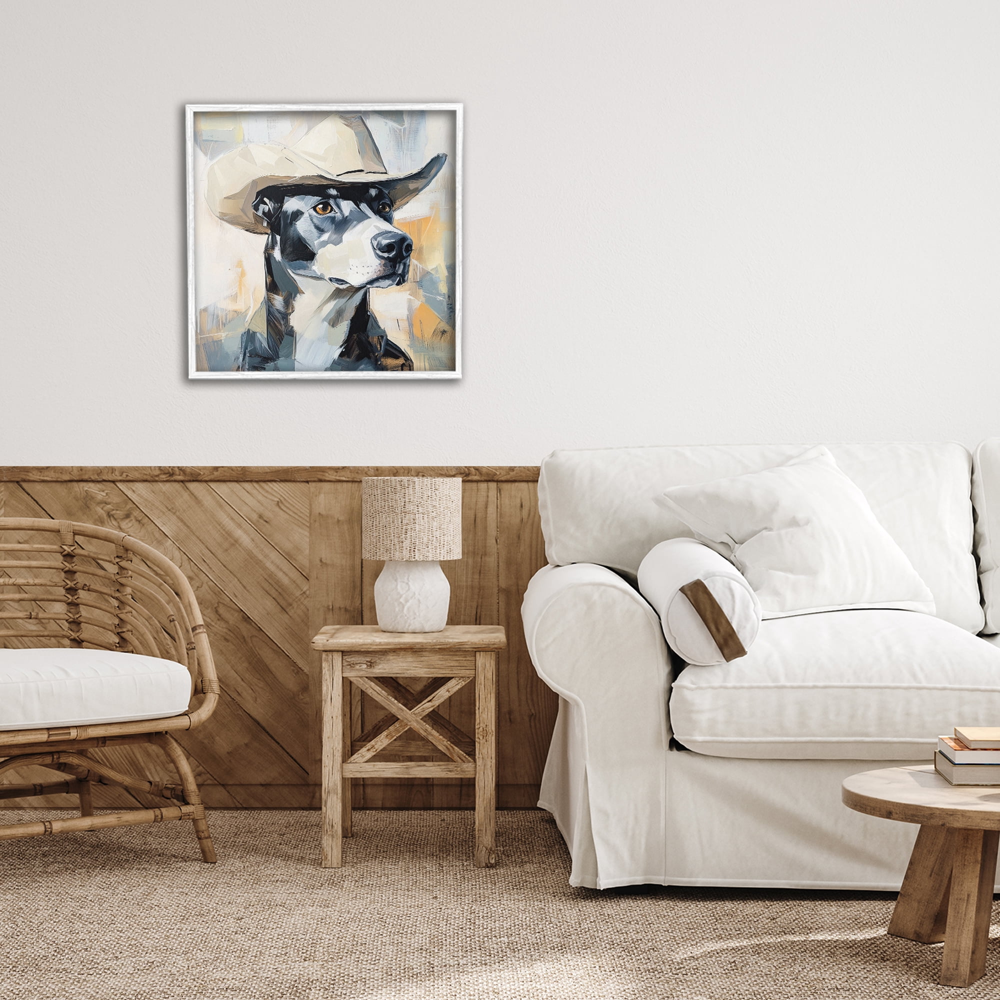 Stupell Industries Deputy Dog Cowboy Hat White Framed Giclee Art, design by Tina LeCour
