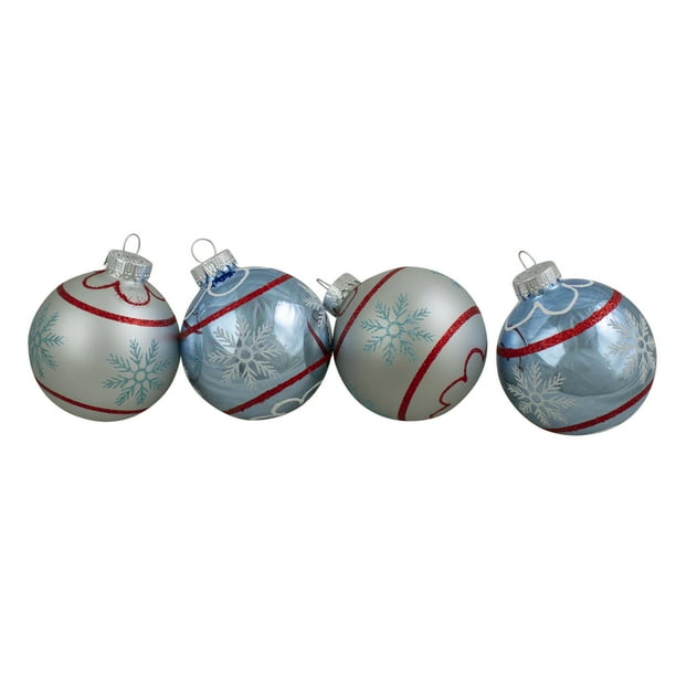 4ct Silver And Blue Snowflake Glass Ball Christmas Ornament 2 75 70mm Walmart Com Walmart Com