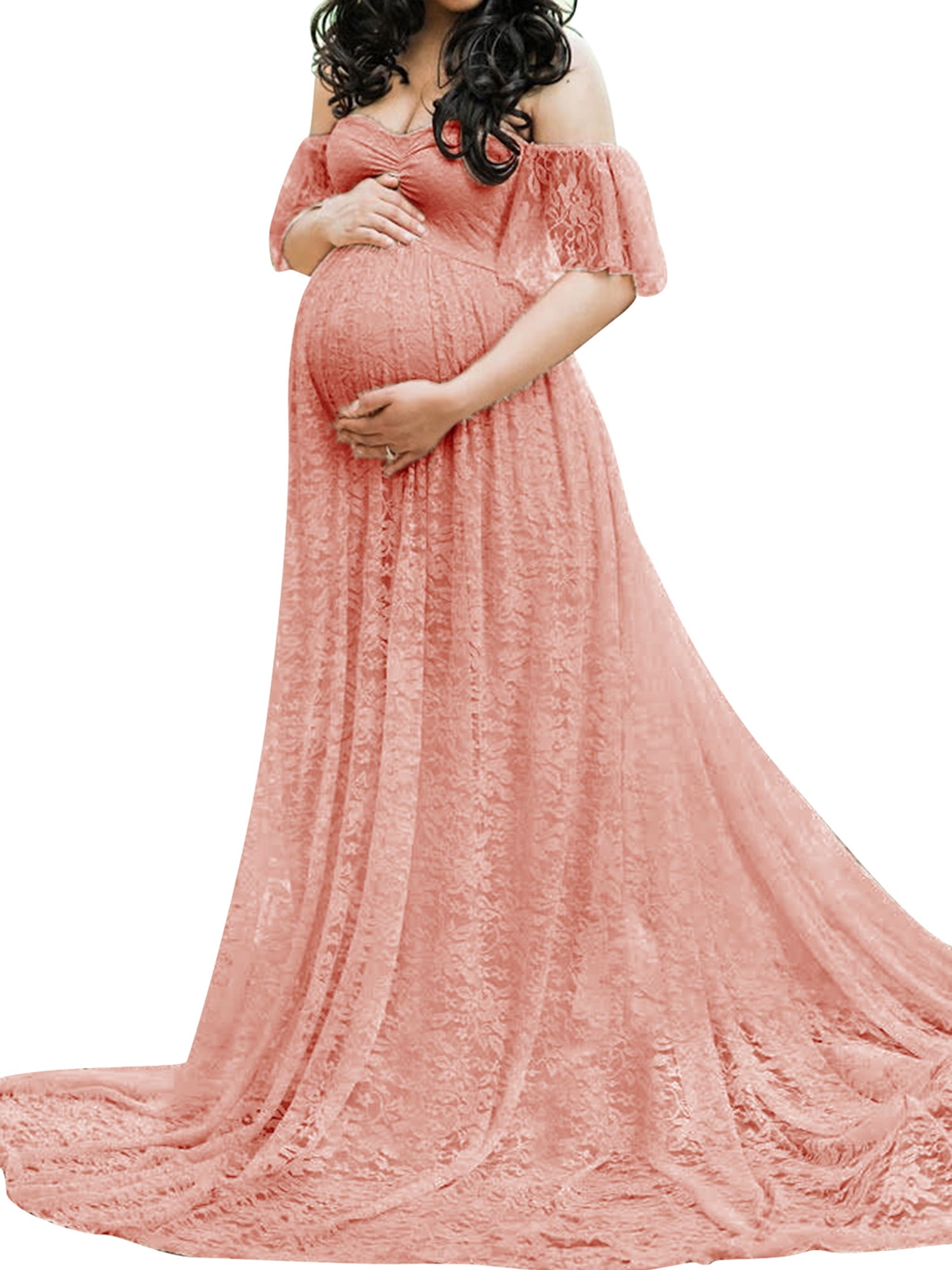 Pregnant Women's Lace Floral Dress Off Shoulder Maternity Gown Photography Shoot 