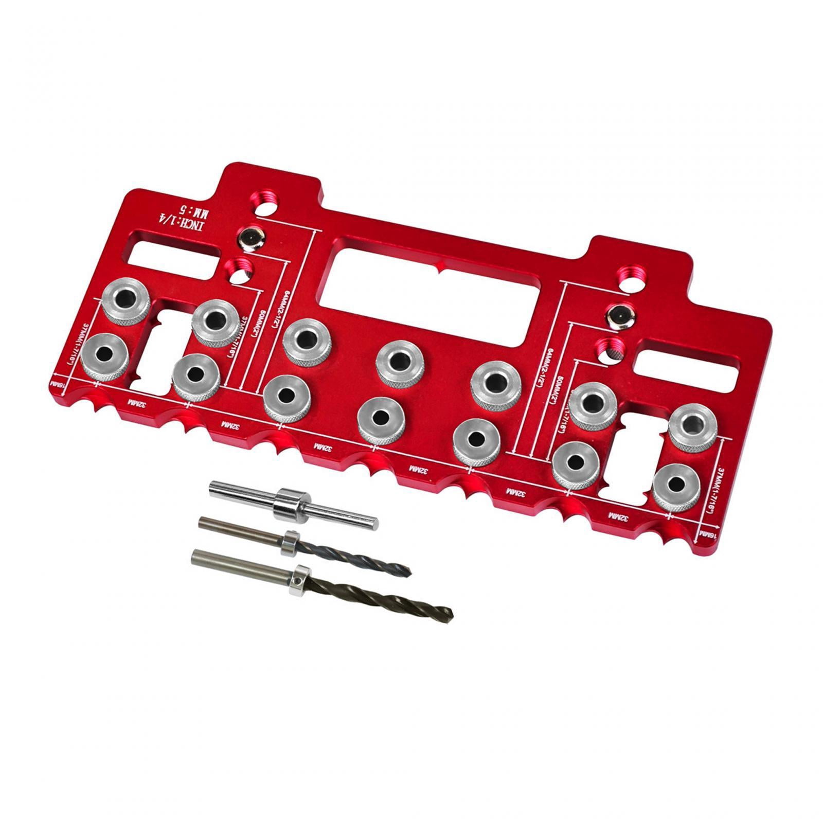 figatia Drill Guide Template Shelf Pin Jig Aluminum Alloy Woodworking Tool 1/4in 5mm Shelf Pin Punching Jig for Workshop Builders DIY Red
