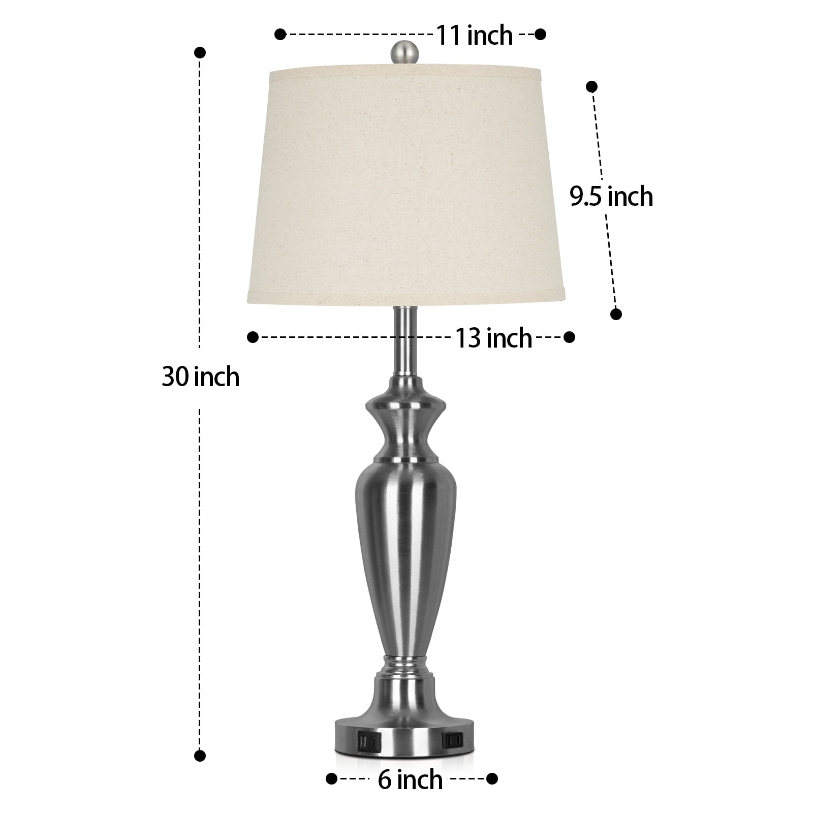 Cinkeda Table Lamp Set of 2, Modern Industrial Table Lamps,3-Way Dimmable Touch Control Desk Lamp for Bedroom Living Room, Silver