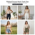 thumbnail image 5 of Womens Tank Tops Square Neck Fitted Sleeveless T-Shirts Ribbed Basic Top Cream L, 5 of 7