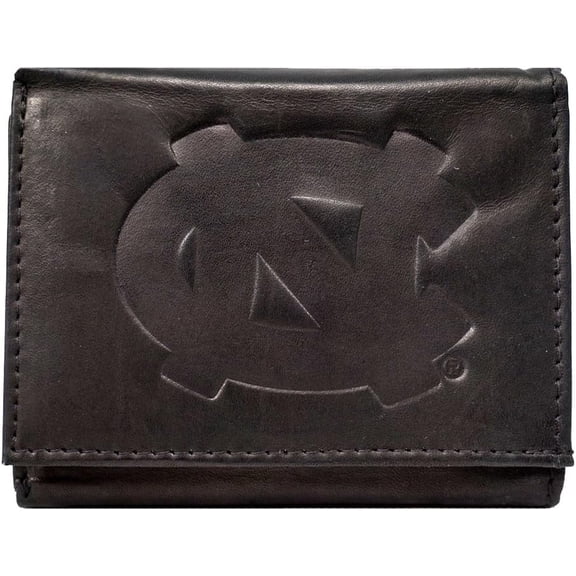 North Carolina - Distressed Look - Tar Heels Embossed Logo Black Leather Trifold Wallet