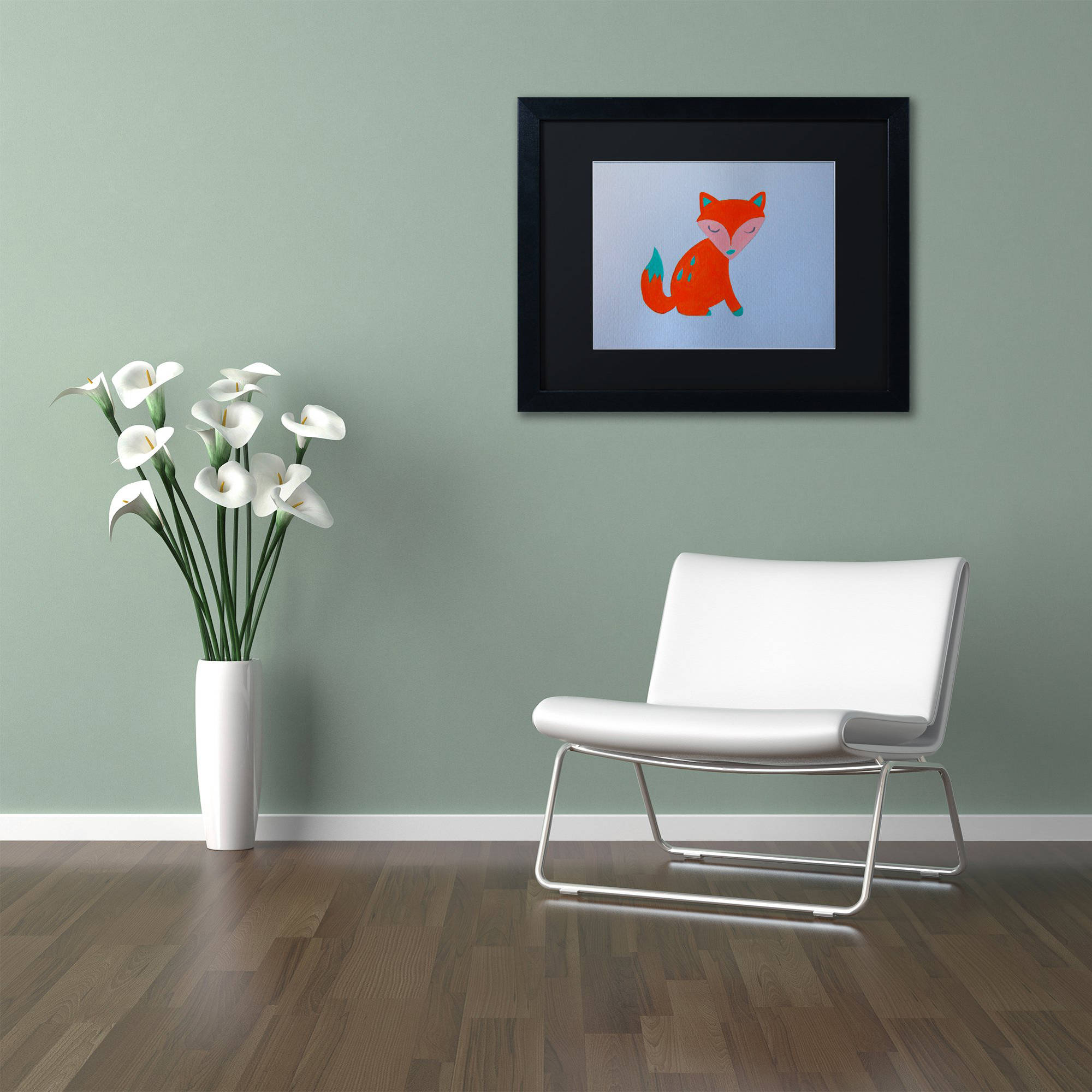 Trademark Fine Art "Orange Fox" Canvas Art by Nicole Dietz Black Matte, Black Frame