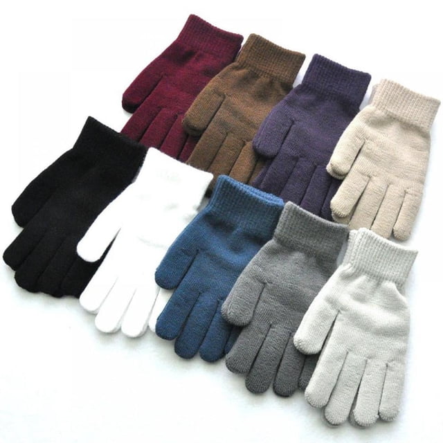 Guantes de punto lisos para mujer, de lana, cálidos, de invierno, con dedos completos