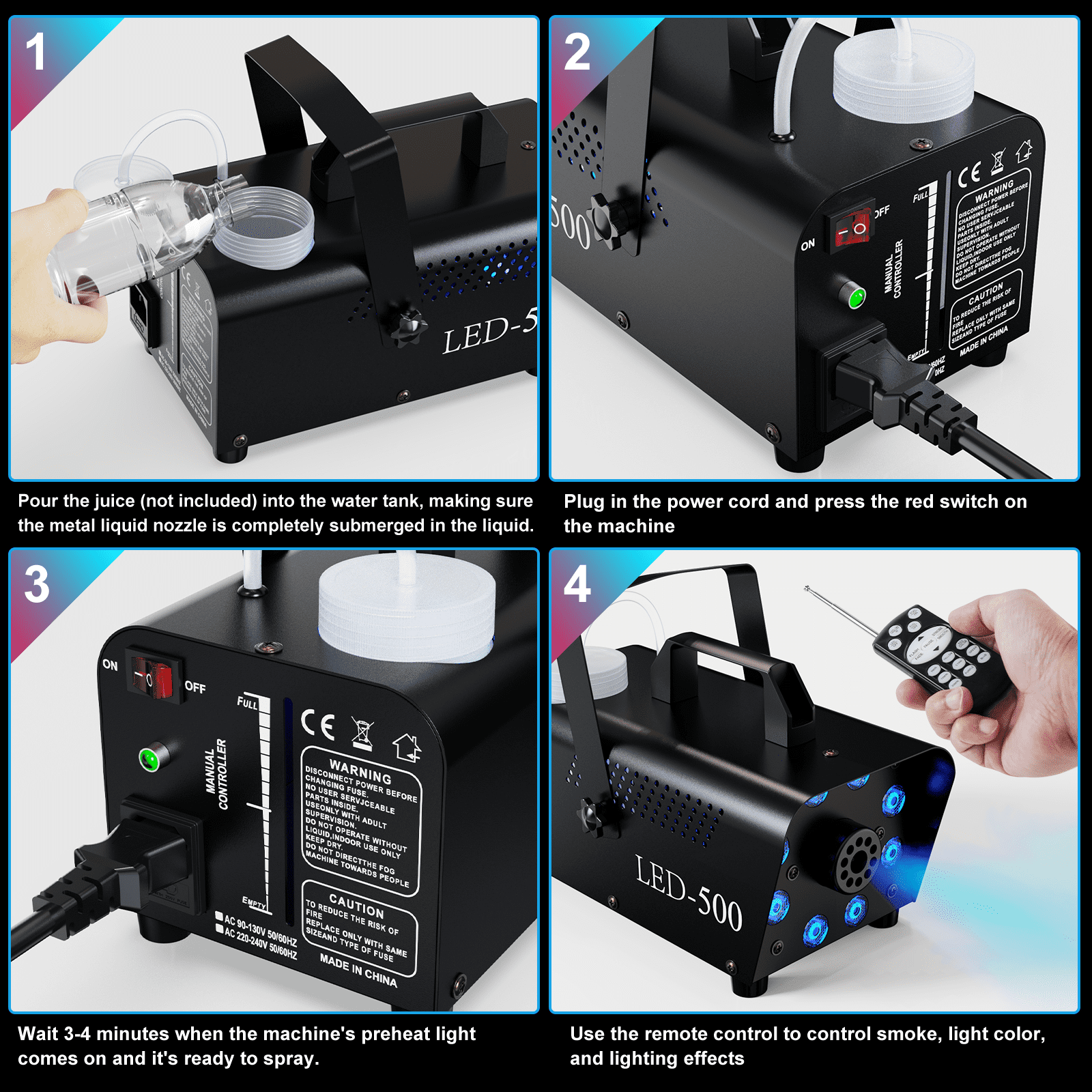 DIGITNOW Halloween Smoke Machine, Remote Controlled, 3 Stage LED Lights