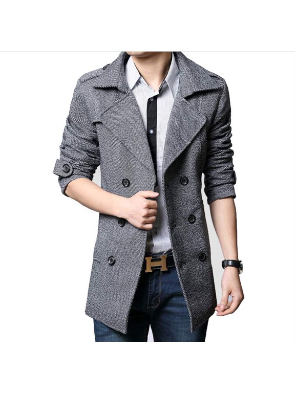 Mens Mid Length Double Breasted Trench Coat