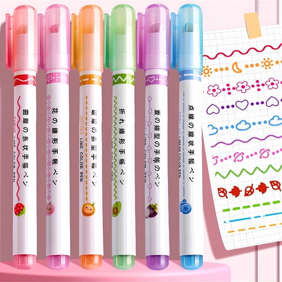 CCOCC Curve Highlighter Pens Set,Fun Pens Different Shapes,6 Color Curve Pens Highlighters Markers,Magic Changing Color Markers
