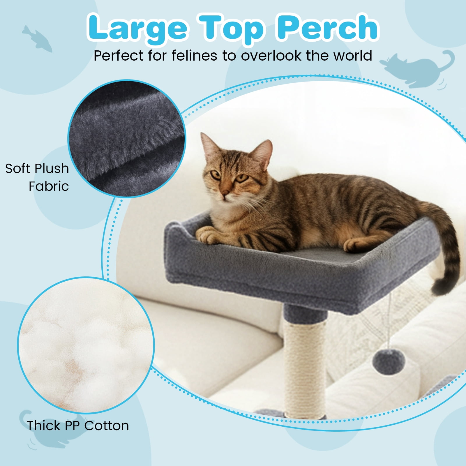Costway 70” Cat Tree for Indoor Cats with Padded Top Perch, Dual Condos, Hammock, Platforms Dark Gray