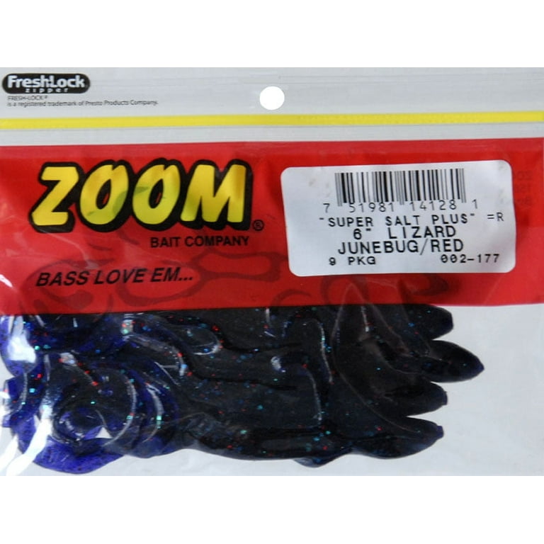 Zoom Lizard Fishing Bait, Smoke Purple, 6”, 9-pack, Soft Baits