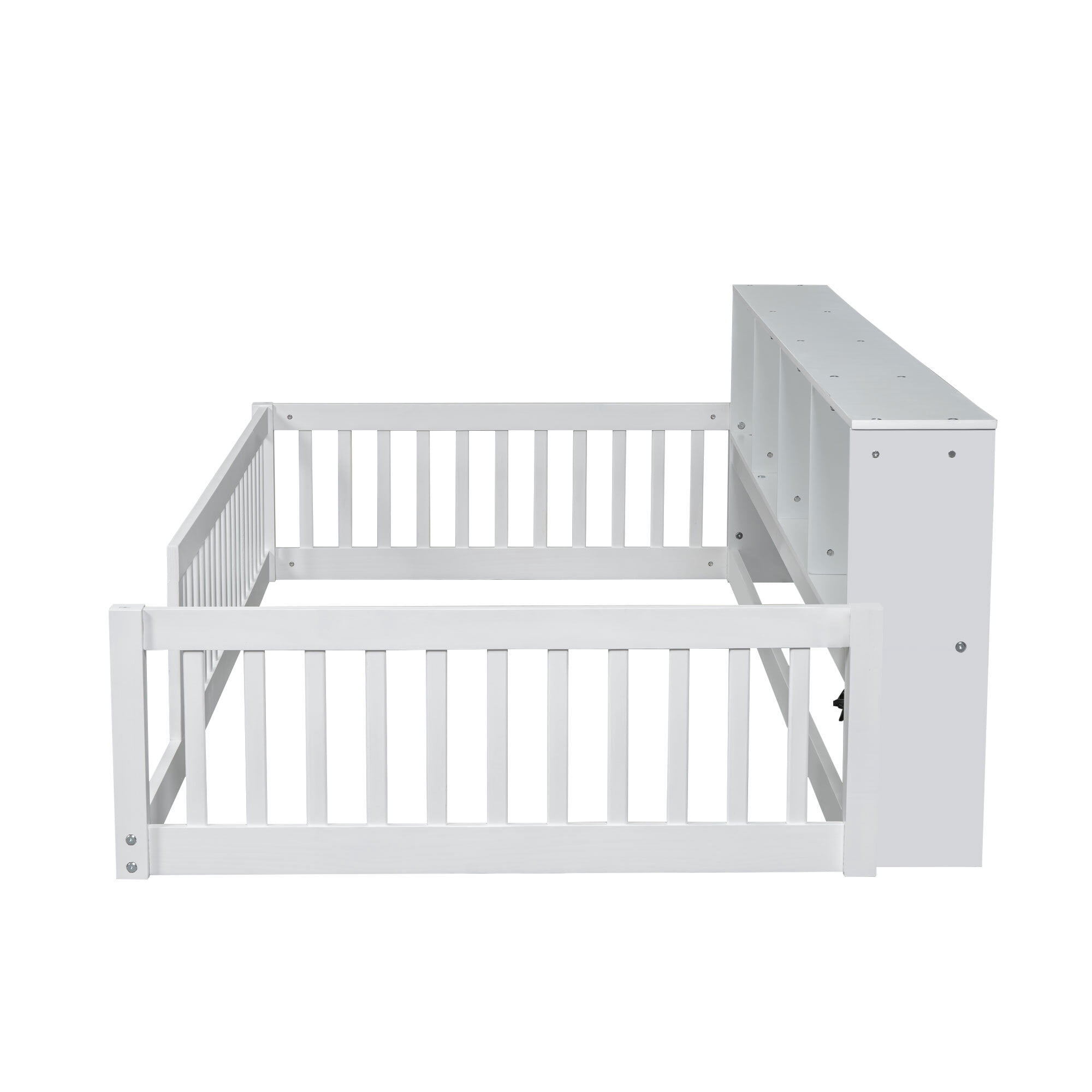 Euroco Wood Twin XL Platform Bed, Floor Bed with Storage and USB Ports, White