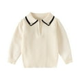 thumbnail image 2 of HUANBAI Girls Sweaters Soft Knit Half Zip Pullover With Faux Collar Comfortable Casual Top For Toddler And Kids Warm Winter Clothes Long Sleeve Sweater 130, 2 of 5