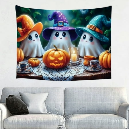 FCXZI Halloween Photo Backdrop Cute Ghost Have A Tea Party Tapestry Decor Halloween Decoration and Supplies for Home Party 40*30in FCXZI Halloween Photo Backdrop Cute Ghost Have A Tea Party Tapestry Decor Halloween Decoration and Supplies for Home Party 40*30in