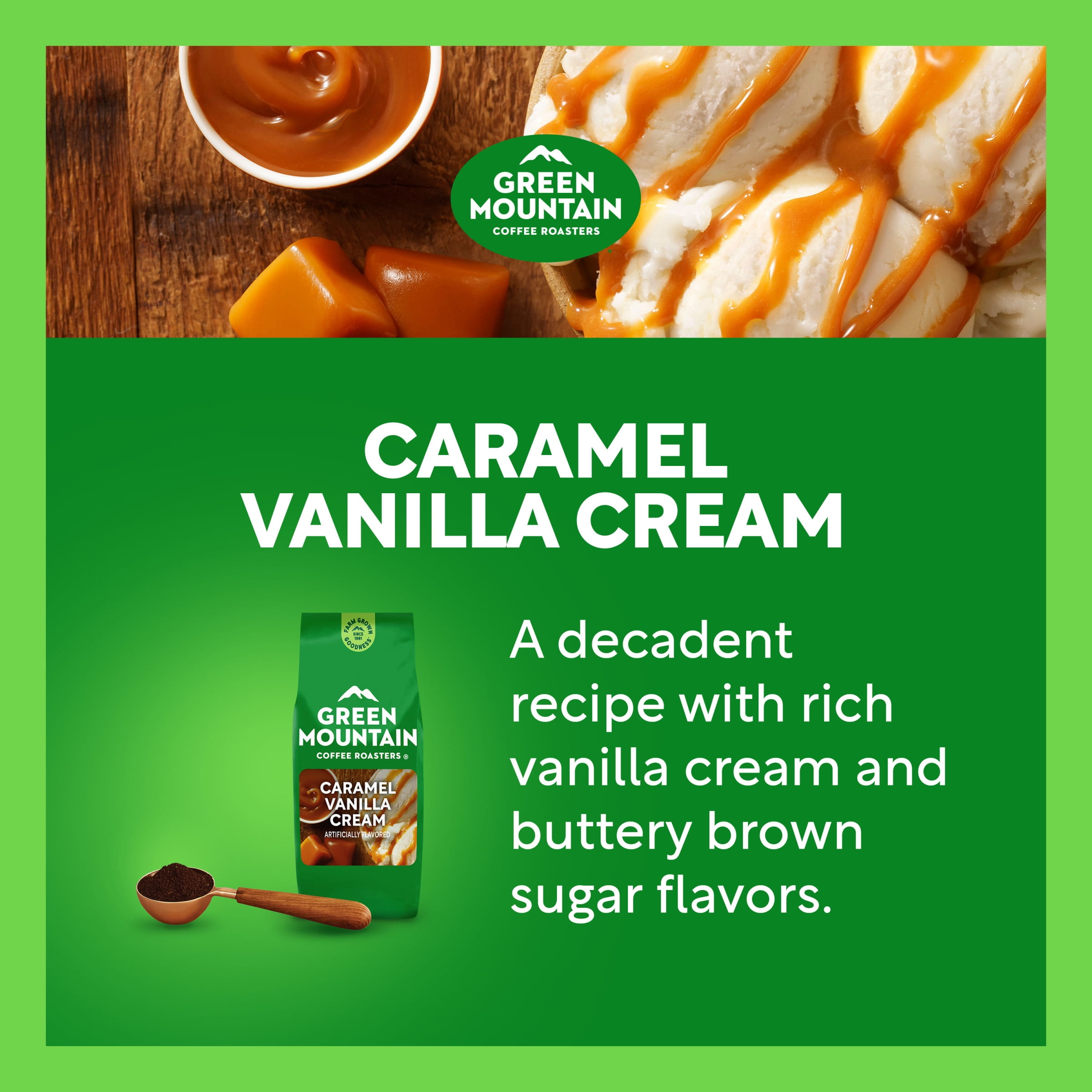 (6 pack) Green Mountain Coffee Roasters Caramel Vanilla Cream, Light Roast, Ground Coffee, 12 oz