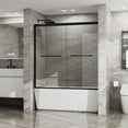thumbnail image 2 of Resenkos Double Sliding Bathtub Shower Door 60 in. W x 58 in. H Aluminum Framed Shower Enclosure For Tub with SGCC Clear Tempered Glass, Stainless Steel Hardware, Black, 2 of 7