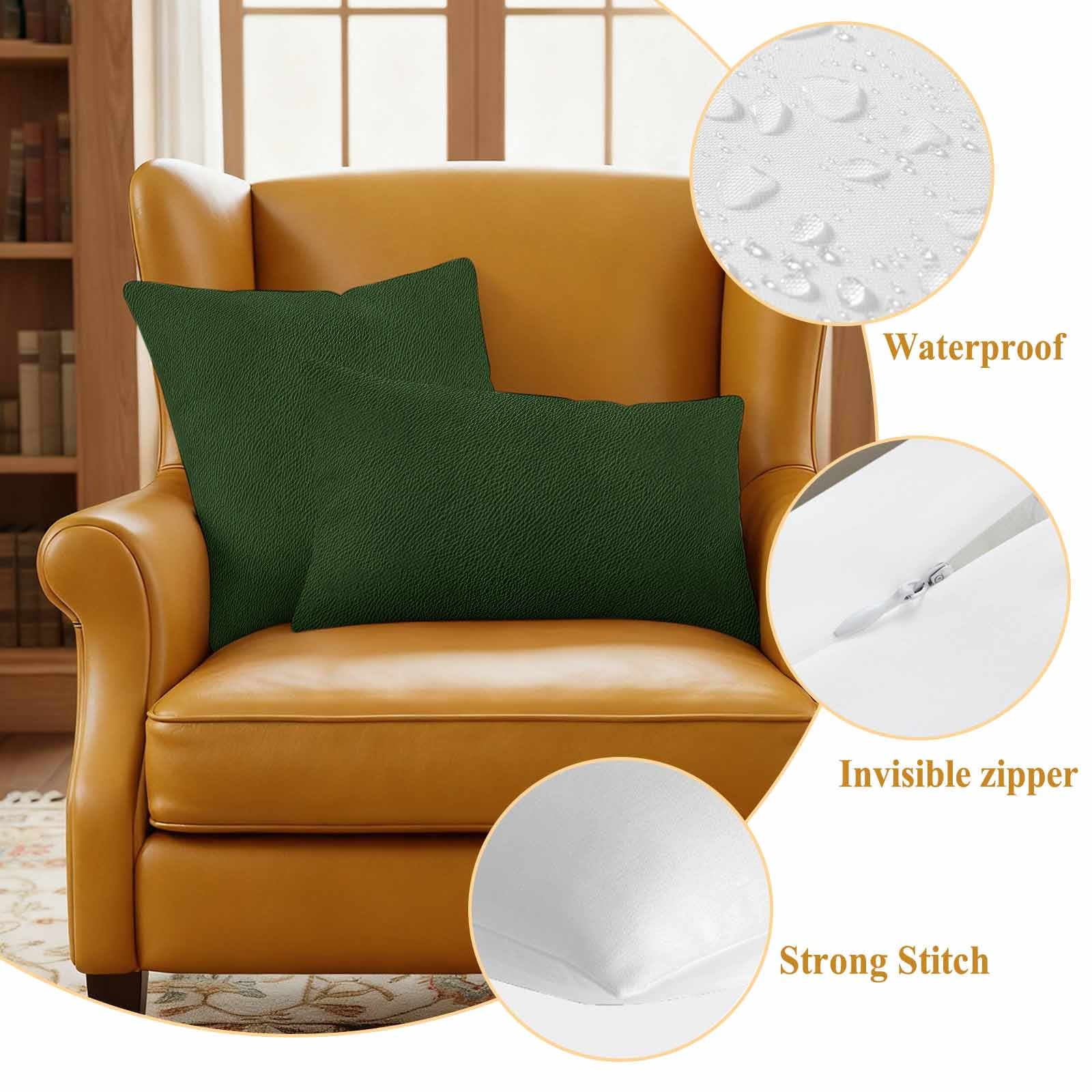 Solid Dark Green Outdoor Waterproof Pillow Covers, Retro Minimalism Abstract Denim Texture Decorative Square Throw Pillowcase Sofa Cushion Sham for Patio/Couch/Chair, 18"x18" 2 Pack